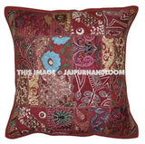 5pc Maroon Patchwork Throw Pillows For Couch Indian Embroidered Cushions