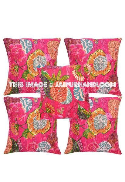 5pc Pink kantha Pillow, kantha cushion for sofa, Kantha Decorative thr