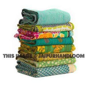 5pc wholesale set of Vintage kantha throw sari Quilts-Jaipur Handloom