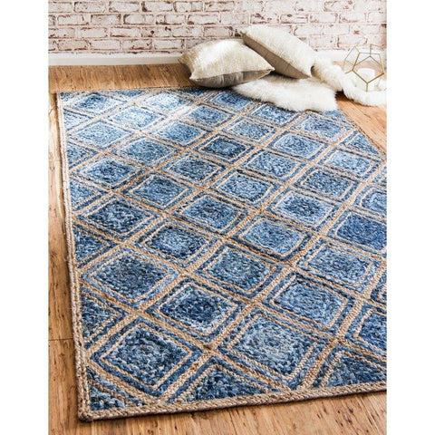 Denim Rug Runner, Jute Area Rug for Living Room 6X8, Denim Carpet Rug