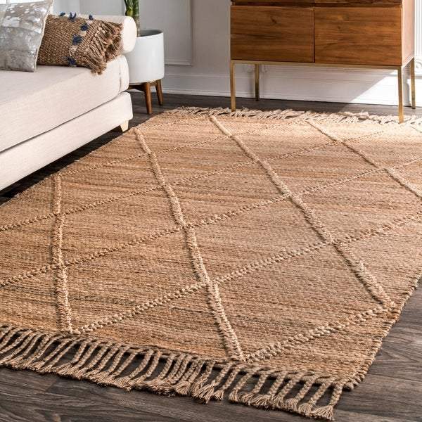 6' X 8' area rug for living room braided jute rugs with fringes