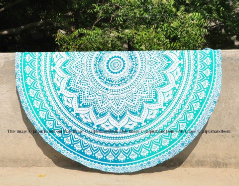 72" large beach towels on sale green ombre mandala tapestry cotton table cloth-Jaipur Handloom