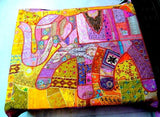 Applique elephant patchwork reversible quilt hand stitched baby blanket throw-Jaipur Handloom