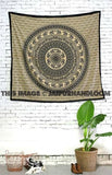 Beige Elephant Mandala Bedspread Blanket Hippie Dorm Room Tapestry-Jaipur Handloom