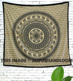 Beige Elephant Mandala Bedspread Blanket Hippie Dorm Room Tapestry-Jaipur Handloom