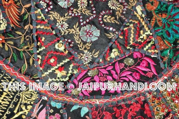 Jaipur Textile Hub Fodera Per Pouf Rotondo In Cotone Patchwork – Ricamato A Mano, Stile Bohémien