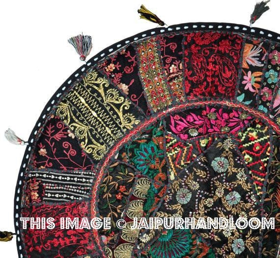 Jaipur Textile Hub Fodera Per Pouf Rotondo In Cotone Patchwork – Ricamato A Mano, Stile Bohémien