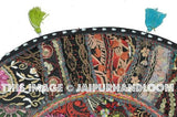 Black 22" Patchwork Round Floor Pillow Cushion round embroidered Bohemian Vintage Indian Foot Stool Bean Bag-Jaipur Handloom