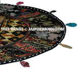 Black 32" Floor Cushion Handmade Round Floor Pillow Indian pouf bean bag cushions-Jaipur Handloom