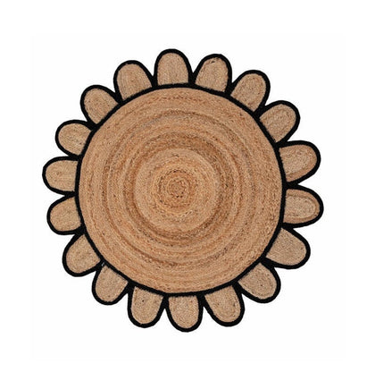 Black Round scallop rug, round scalloped jute rug, round jute rug