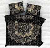 Black and Golden Mandala Bedding Set in King Size Boho Mandala Duvet Cover-Jaipur Handloom