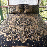 Black and Golden Mandala Bedding Set in King Size Boho Mandala Duvet Cover-Jaipur Handloom