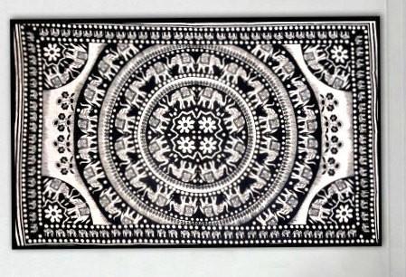 Black and white tapestry hippie dorm wall hanging twin elephant bed cover-Jaipur Handloom