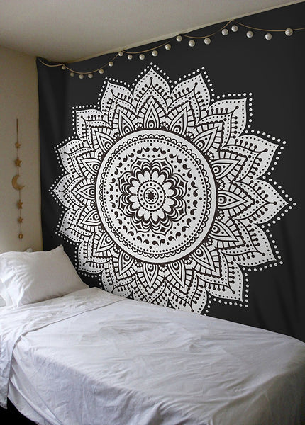 Black and white tapestry ombre mandala tapestry wall hanging dorm room