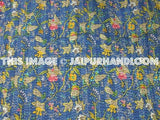Blue Cotton kantha quilt in floral, Blue Sari kantha blanket, Cotton Reversible Kantha Throw Quilt bedroom Bediing bedspread bed cover-Jaipur Handloom