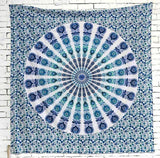 Blue Goddess Mandala hippie tapestry Blue and white dorm room tapestry-Jaipur Handloom