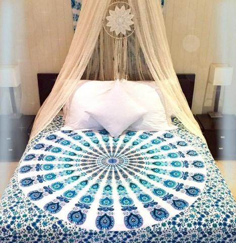 Blue Goddess Mandala hippie tapestry Blue and white dorm room tapestry-Jaipur Handloom