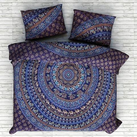 Blue Indian Mandala Bedding Set with Duvet Cover and Pillow cases-Jaipur Handloom