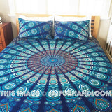 Blue Multi Reversible Peafowl Mandala Duvet Cover with Set of 2 Pillow Covers-Jaipur Handloom