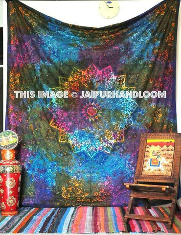 Blue Multi tie dye tapestry sun and moon tapestry hippie tapestry-Jaipur Handloom