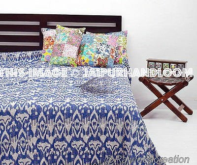 Blue Queen Quilt Ikat Quilt Kantha Quilt Ikat Bedding Indian Bed Sheet Ikat Bedspread-Jaipur Handloom