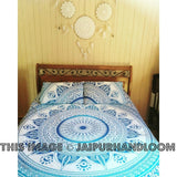 Blue & White Ombre Medallion Circle Duvet Cover Set with 2 Pillow Covers-Jaipur Handloom