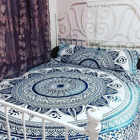 Blue mandala bed cover bohemian indian bedsheet blanket-Jaipur Handloom
