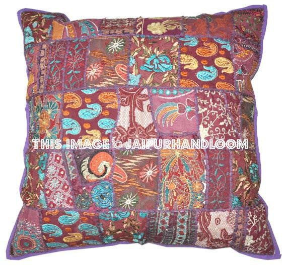 Bohemian Accent Pillows for couch Purple Patchwork Dining Chair Pillows-Jaipur Handloom