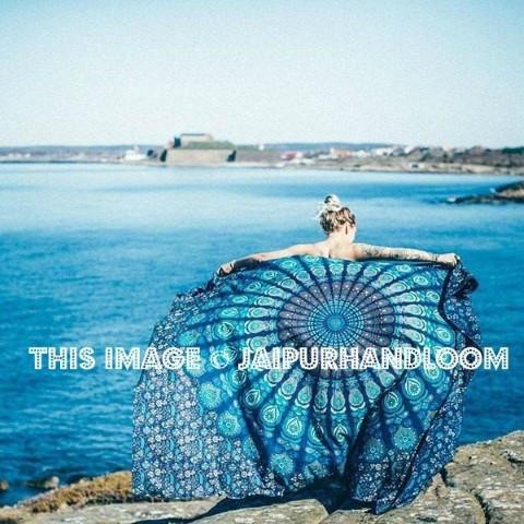 Bohemian Blue Beach Towels cool dorm room tapestry sofa couch throw-Jaipur Handloom