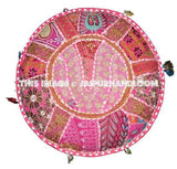 Bohemian Embroidered Pouf Ottoman in Pink Footstool Cover-Jaipur Handloom