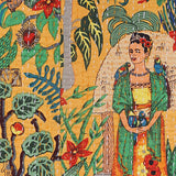 Yellow Frida Kahlo Kantha Bed Cover in Queen Size