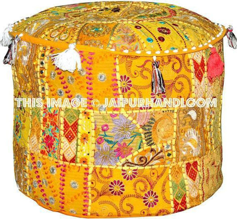 Bohemian Patch Work Pouf Ottoman-Jaipur Handloom