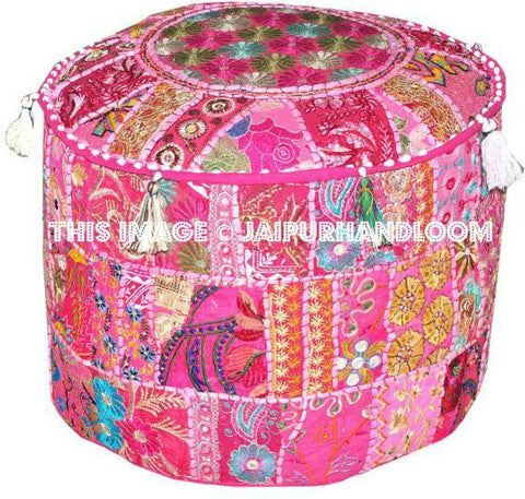 Bohemian Patchwork Pouf Ottoman-Jaipur Handloom