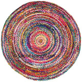 Round Braided Rag Rug Multi Colors Antique Hand Woven Area Carpet-Jaipur Handloom