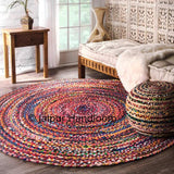 Round Braided Rag Rug Multi Colors Antique Hand Woven Area Carpet-Jaipur Handloom
