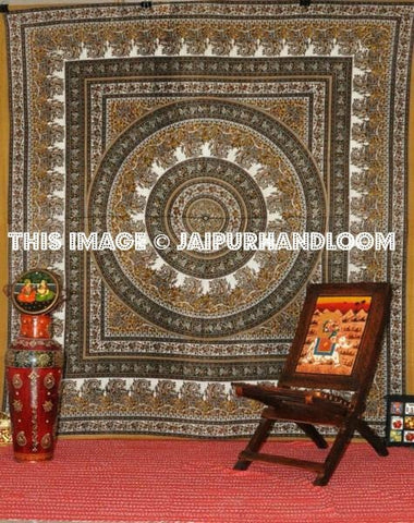Brown dorm room tapestry bohemian indian tapestry mandala wall hanging-Jaipur Handloom