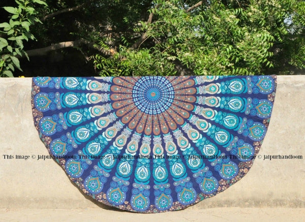 Floral Peacock Mandala Round Yoga/ Beach /Picnic Mat, For