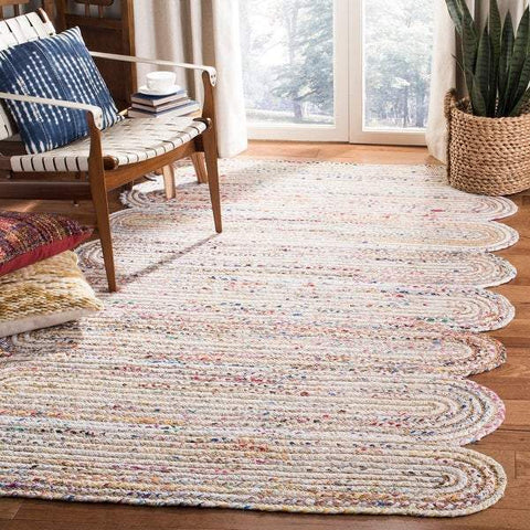 White Cotton Rug, Braided Cotton Rug 8X10, Cotton Area Rug for Living Room