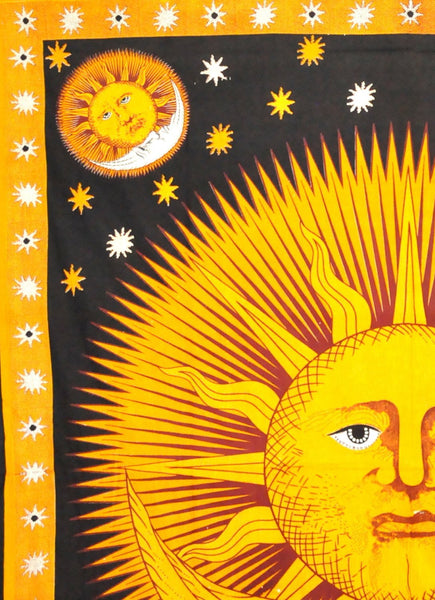 Tapestry Sun Woven Throw Blanket Celestial Moon Stars Reversible Area Rug  Fringe 