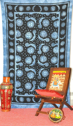 Celestial Sun Moon Stars Tapestry Star-sun Celestial Wall Hanging Twin Bedcover-Jaipur Handloom