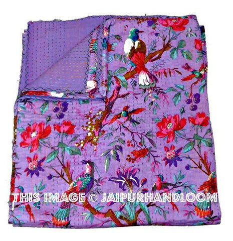 Christmas Gift Purple Kantha Quilt Indian quilt Bedspread Bed Cover Sari Quilt, Bohemian Bedding, Kantha Throw blanket, Kantha, Floral quilt-Jaipur Handloom