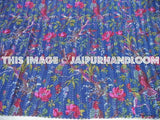 Cotton Indian sari kantha quilt in blue, handmade reversible kantha blanket kantha throw bed cover bedding birds kantha bedspread tapestry-Jaipur Handloom