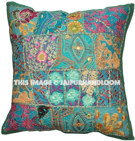 Decorative Throw Pillow Covers 24" Indian Style Green Floor Cushions-Jaipur Handloom