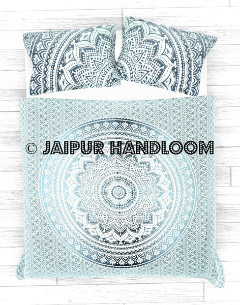 Dike Mandala Duvet Cover - Gray Black Ombre Mandala Comforter Cover-Jaipur Handloom