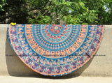 Elephant Mandala Beach Roundie Hippie Cotton Beach Towels Round Tapestry-Jaipur Handloom