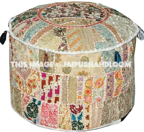 Embroidered pouf Pouffe-Jaipur Handloom