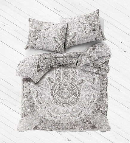 Good Luck Hamsa Hand Duvet Cover Set with 2 Pillows - Karishma-Jaipur Handloom