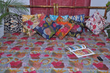 Gray Kantha Quilt Floral Kantha Bedsheet Bohemian Kantha Blanket Couch Sofa Throw-Jaipur Handloom