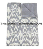 Gray ikat bedspread Queen ikat quilt throw bed cover-Jaipur Handloom