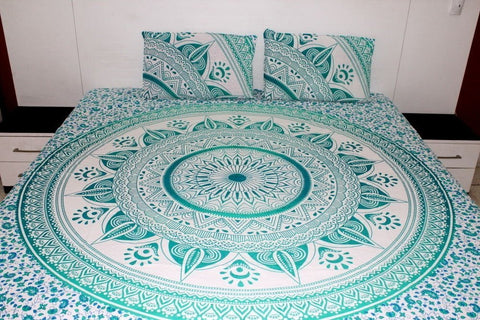 Green Bed Cover With Matching Pillows Twin Bedding Set - Kaytlyn-Jaipur Handloom